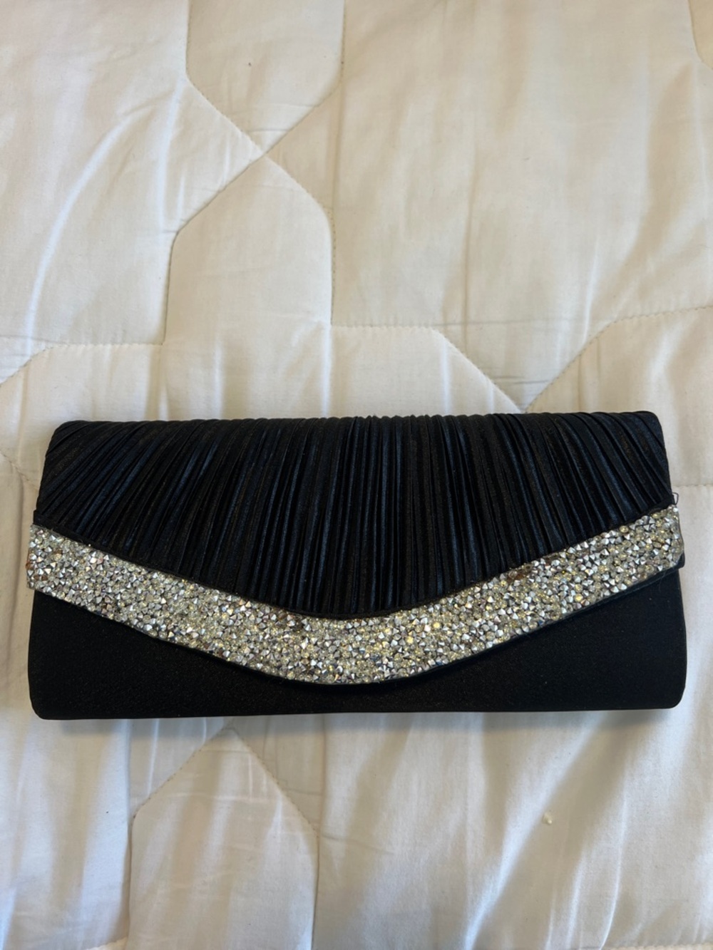Elegant Black Evening Clutch with Sparkling Crystal Trim